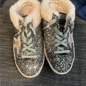 Golden Goose Silver Glitter Slippers